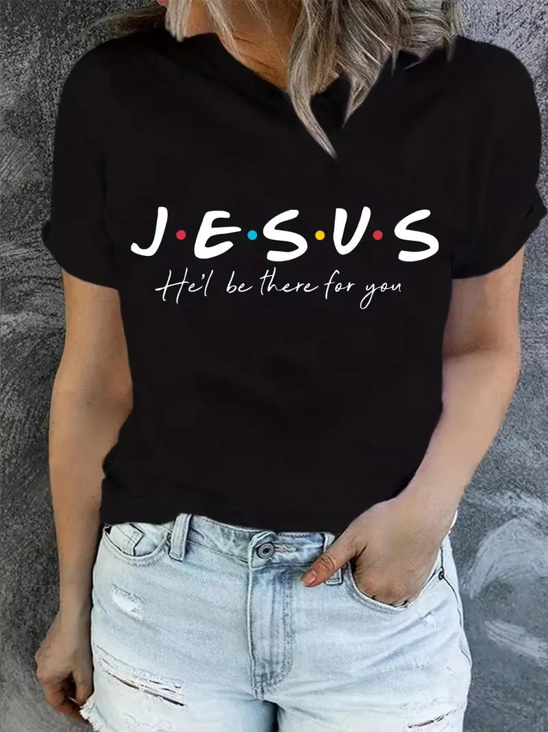 Jesus Print T-Shirt, Summer Short Sleeve Casual Top, Women'S Clothing